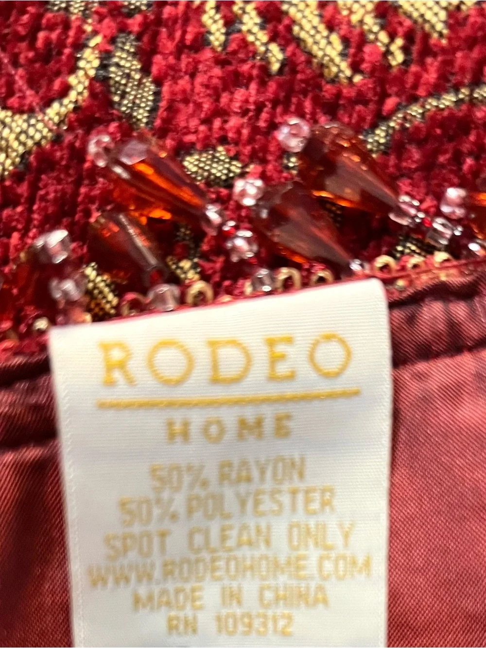 Rodeo Home Festive Red Beaded Tree Skirt with Gold Threaded Swirls Accents - XL